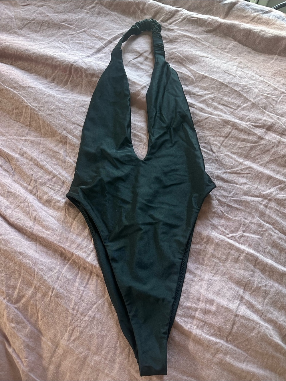 Lovers + Friends Black Plunge Halter One-Piece Swimsuit